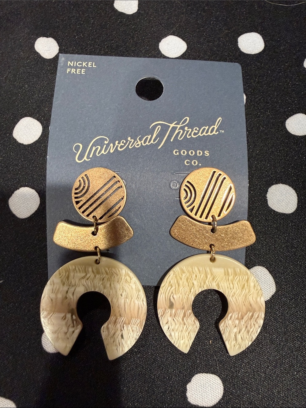 Universal Thread Gold and Cream Textured Hoop Drop Earrings